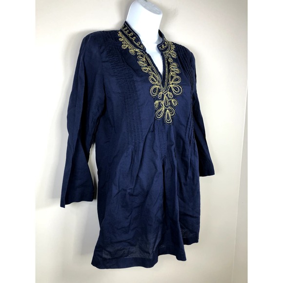Lilly Pulitzer Women's Sarasota Beaded Tunic Top Size Small Navy Cotton - Picture 2 of 13